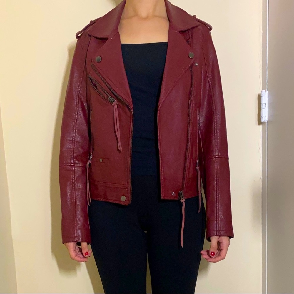 BLANKNYC Burgundy vegan leather Moto jacket